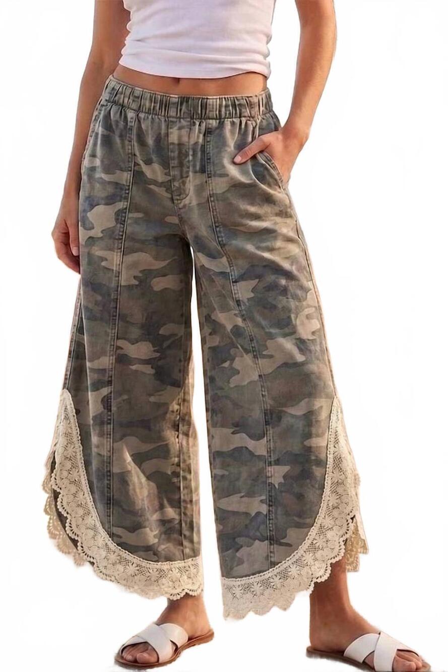 NEW CLOTHING BY IVE tyra tulip lace bottom pants in camo